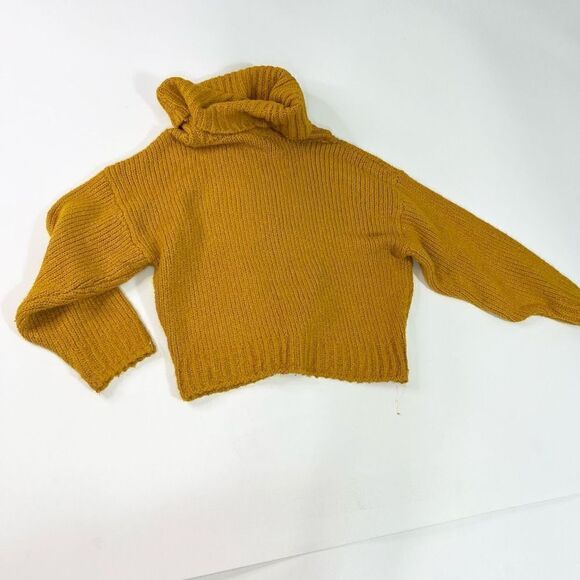 Pilcro Ribbed Pullover Sweater Womens Small Mustard Crop Turtle Neck Oversized - Picture 9 of 11
